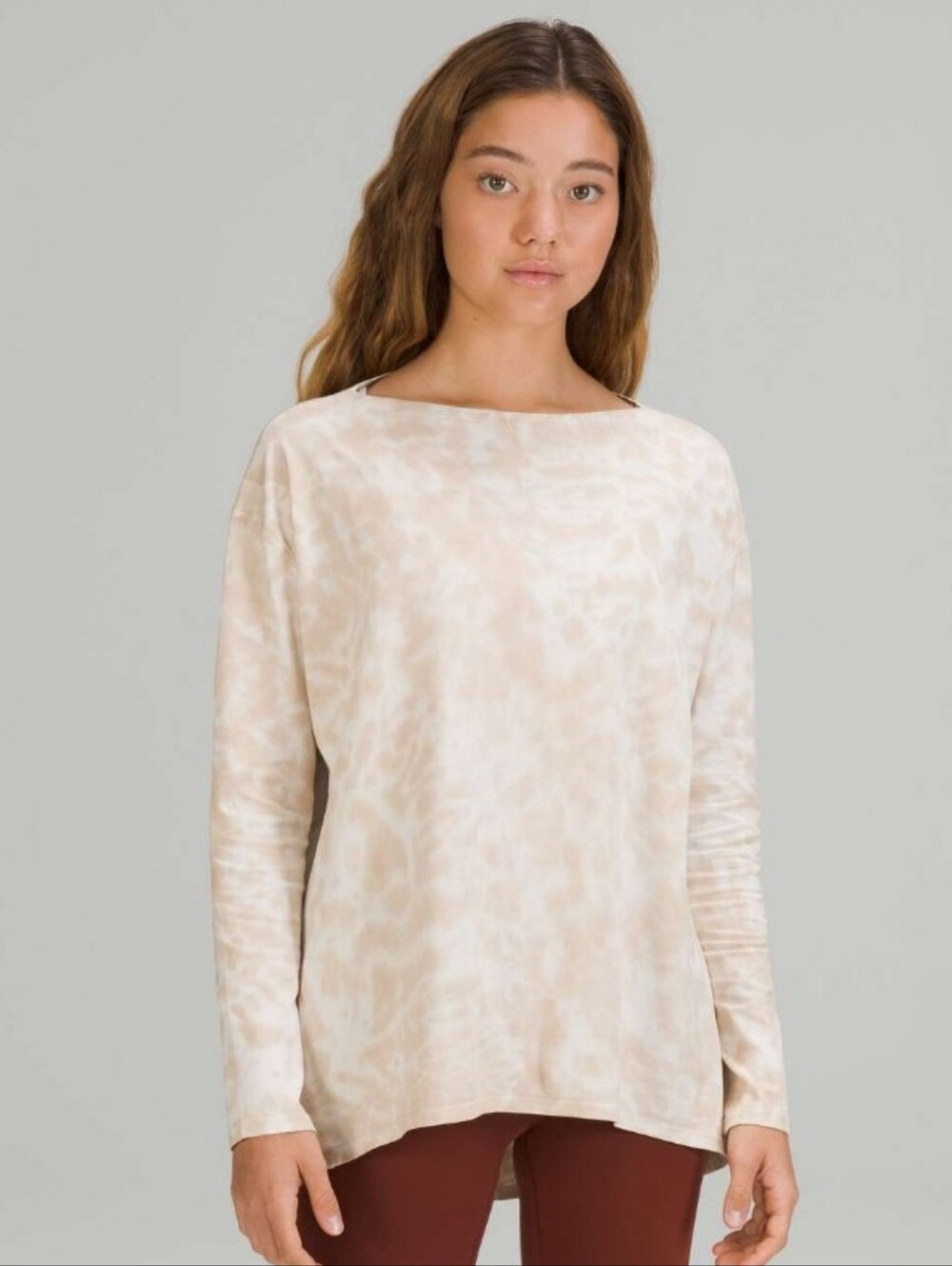 Lululemon Back in Action LongSleeveShirt MarmoleadoTieDye White Opal CafeAuLait